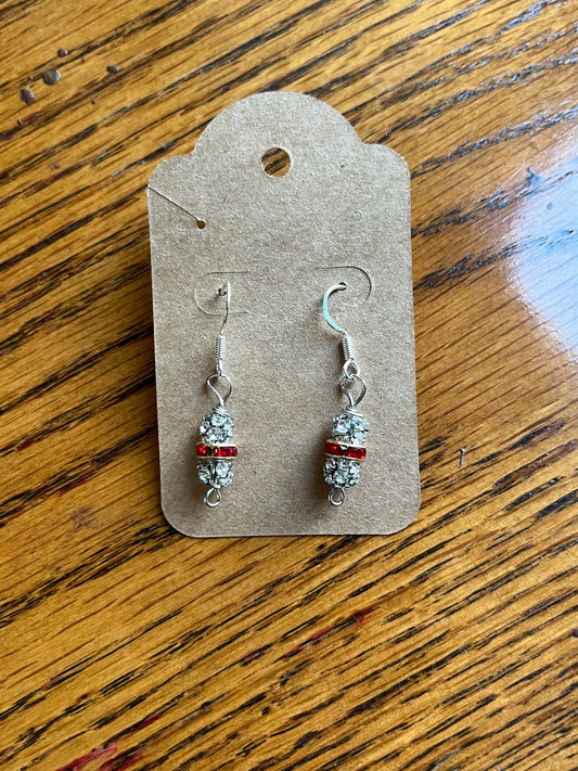 Red & silver rhinestone earrings