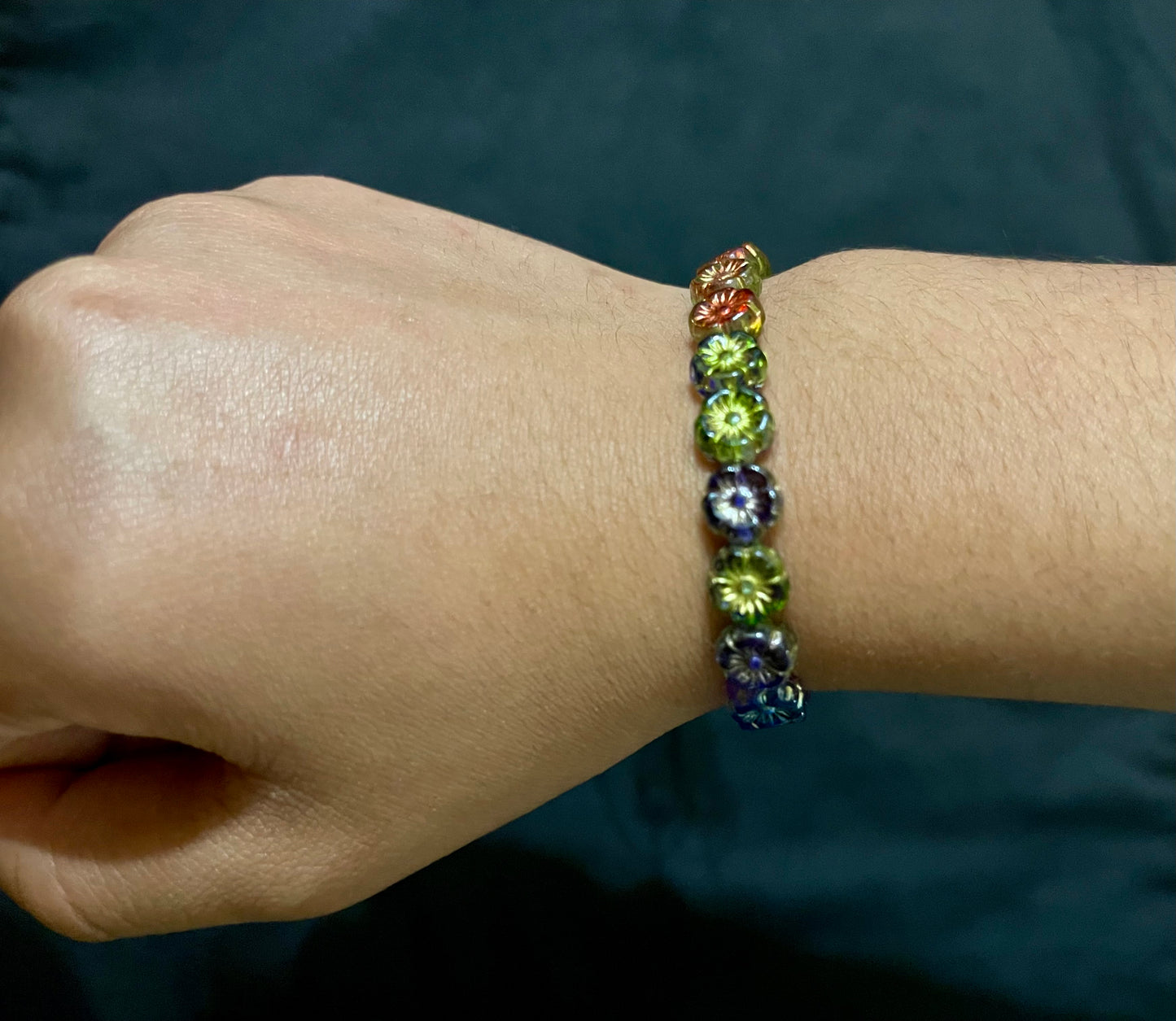 Colorful flowers Czech glass bracelet