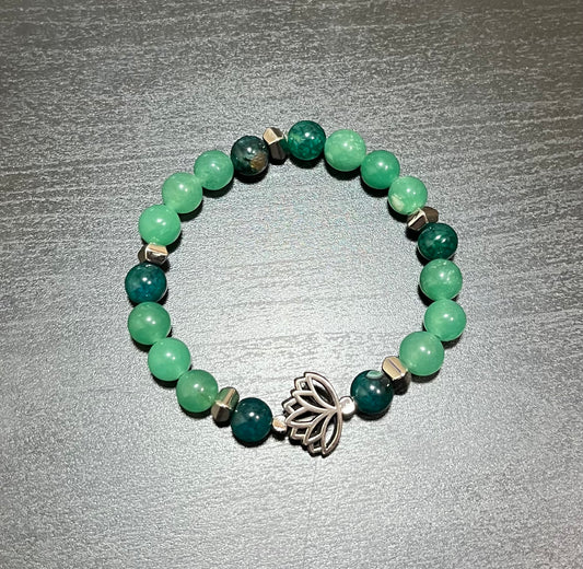 Dyed aventurine & dyed agate stone bracelet with lotus flower