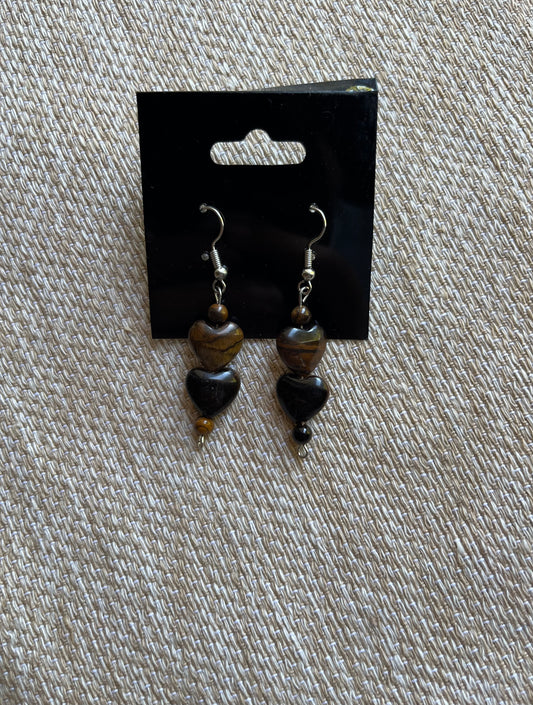 Heart shaped tiger’s eye stone earrings