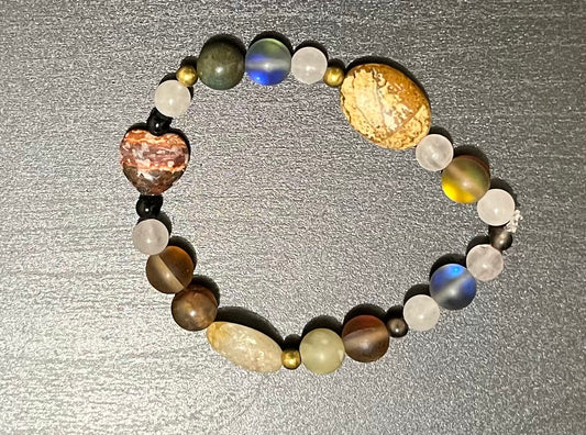 Leopard jasper heart with mixed stones bracelet