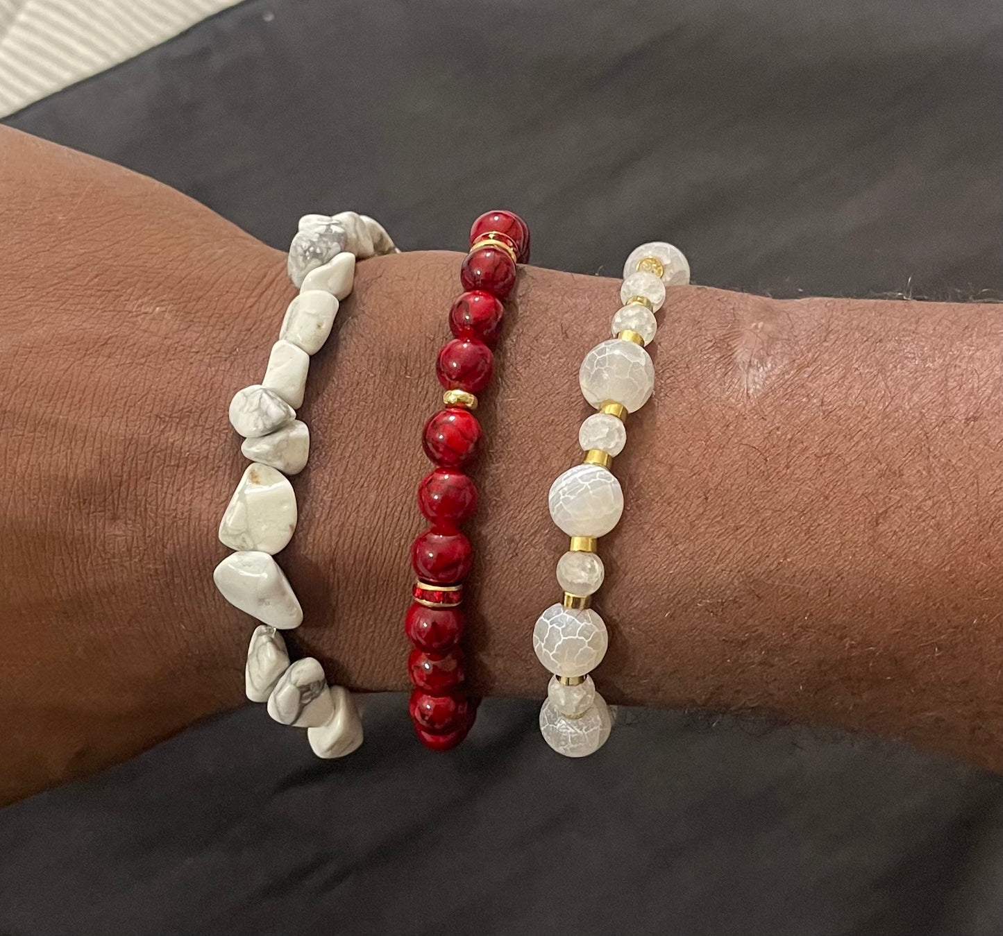 3 Stone set bracelets (quartz & howlite)