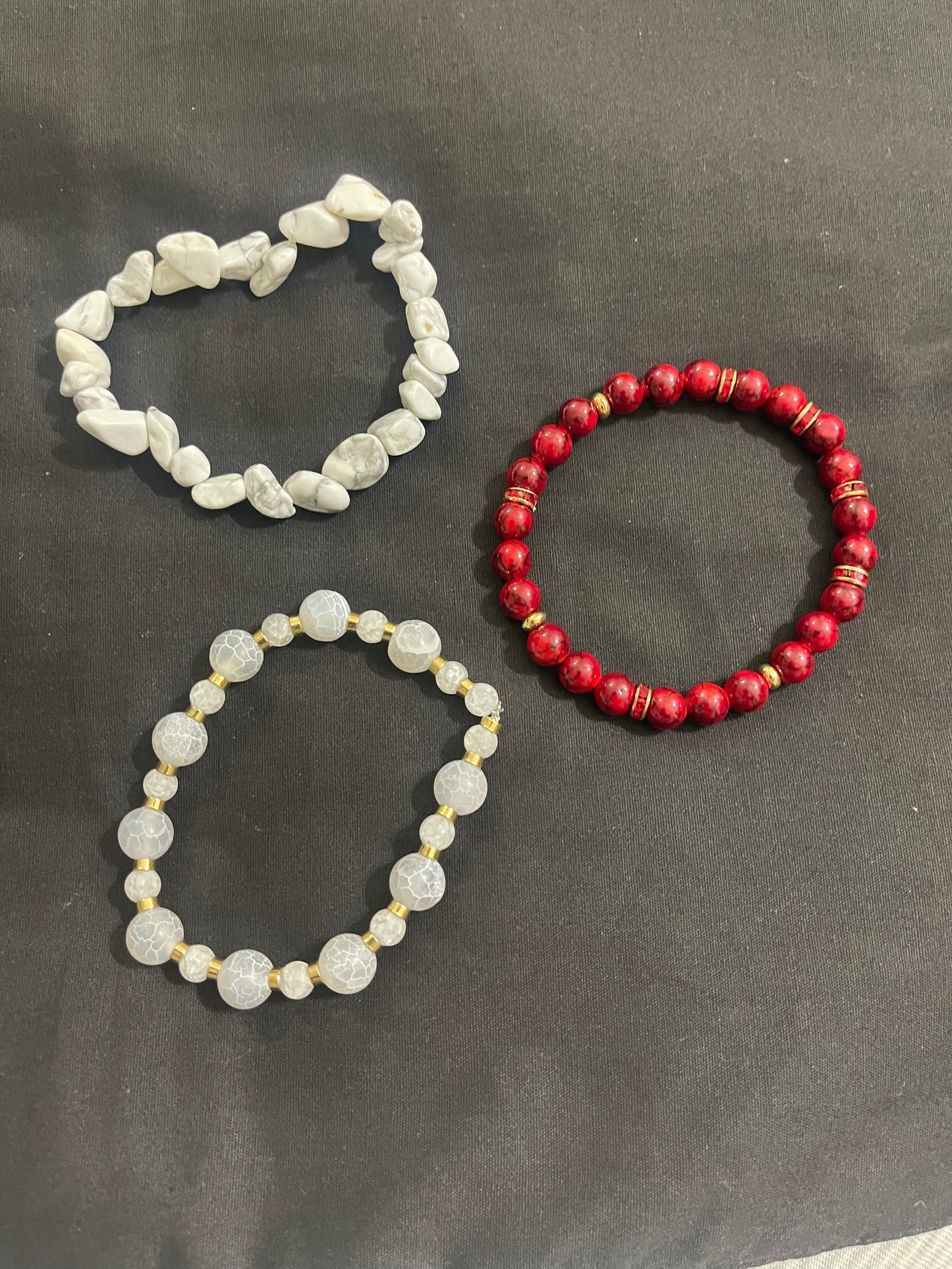 3 Stone set bracelets (quartz & howlite)