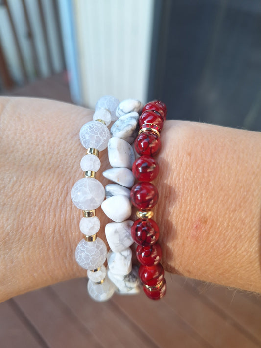 3 Stone set bracelets (quartz & howlite)